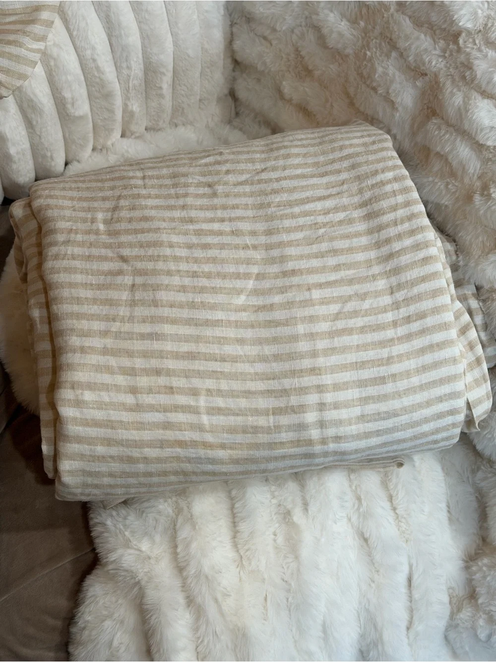 Quince European Linen Stripe Duvet Cover Set Full/Queen Natural/White Stripe